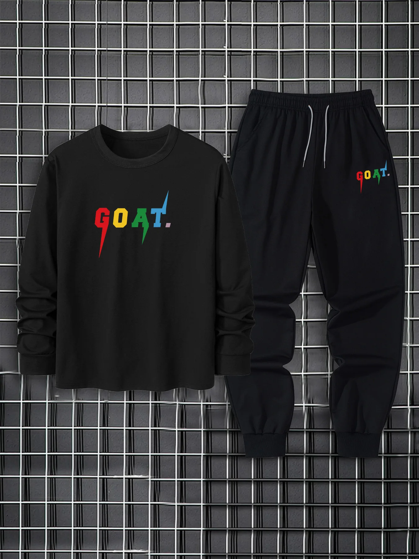 Mens Round Neck Long Sleeve T-Shirt and Jogger Pants Set Breathable Comfortable Casual Outfit for Spring and Autumn