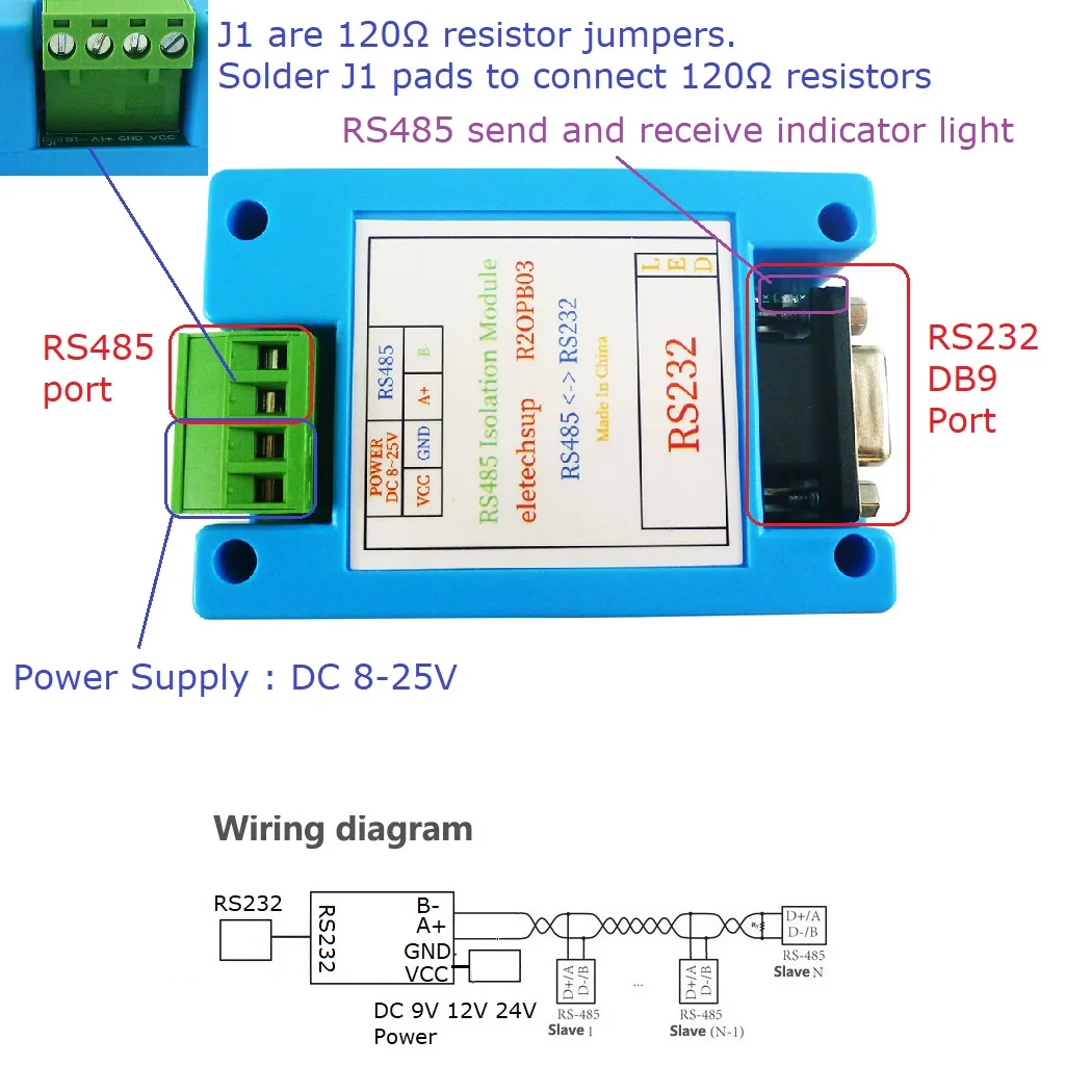 DC 12V 24V RS232 to RS485 Isolator Converter PC COM Serial Port UART