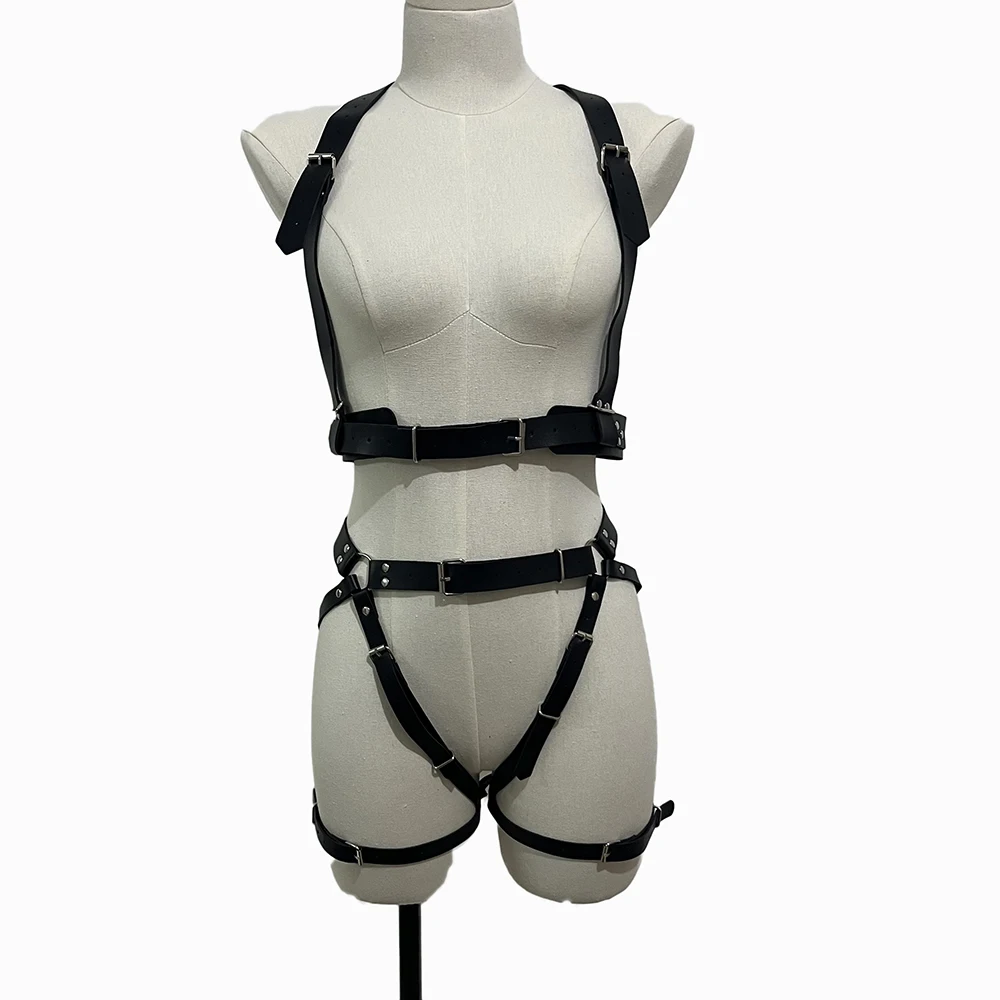 Sexy Leather Harness Women Garter Belt Set Bra Body Bondage Punk Strap Leg Tight garter Goth Accessories Stockings With Belt Set