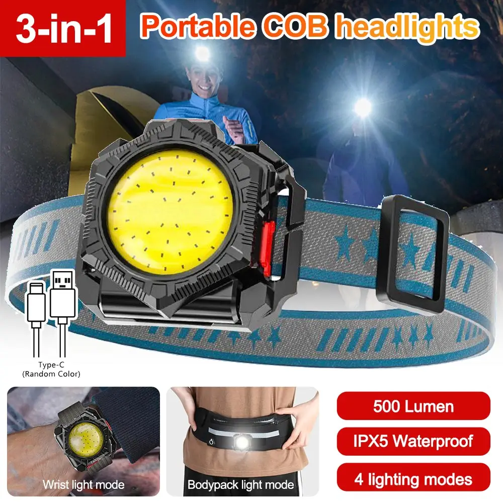 

Portable Headlamp Multifunctional Cob Headlight Usb Rechargeable Wrist Light Flashlight