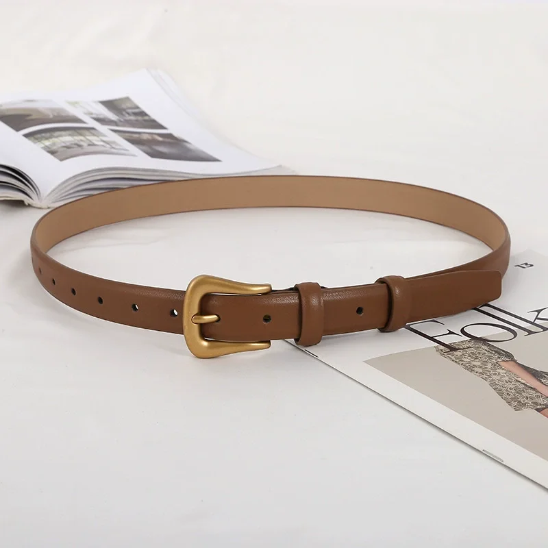 ผู้หญิง Vintage Gold Buckle ของแท้หนัง Cummerbunds หญิงชุดรัดตัวเข็มขัดตกแต่งเข็มขัดแคบ TB344