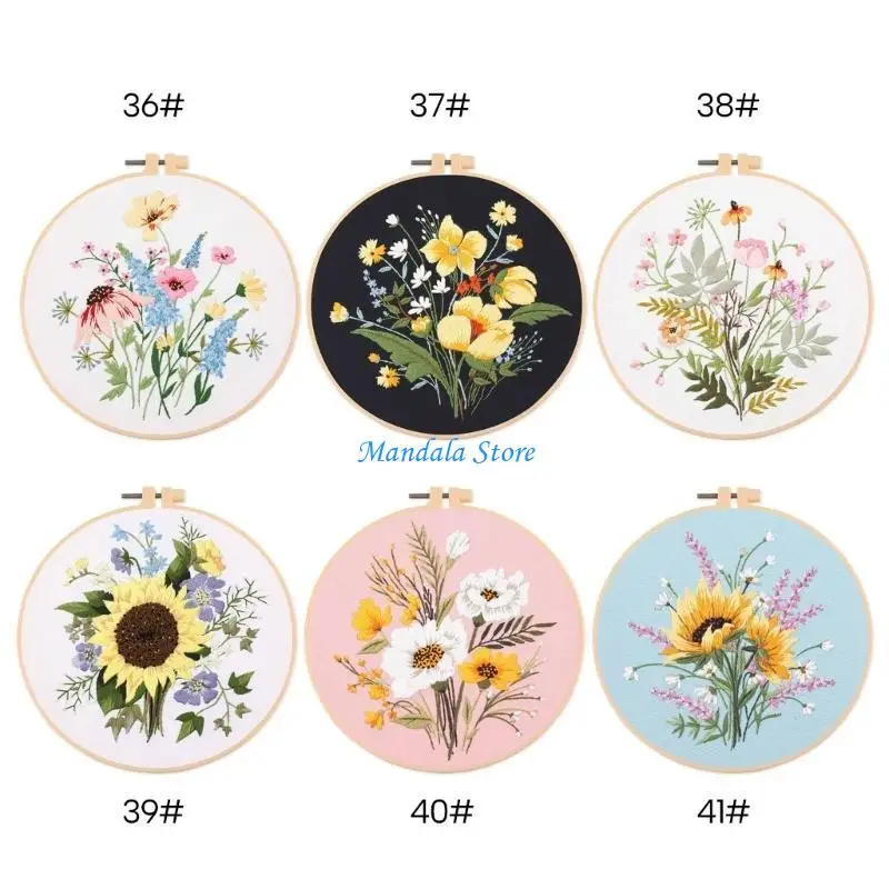 

U2JC Flower Pattern Embroidery Starter Kits for Beginners Stamped Stitches Tool