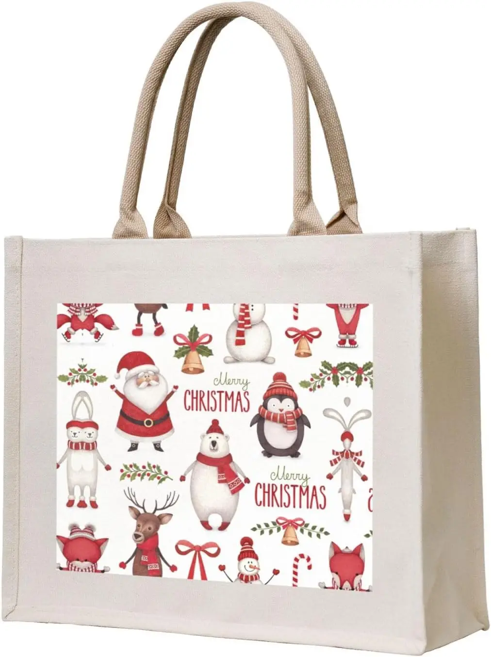 Christmas Santa Claus Canvas Tote Bag For Women, Aesthetics Tote Bag Beach Travel Tote Handbags Shopping Daily Working