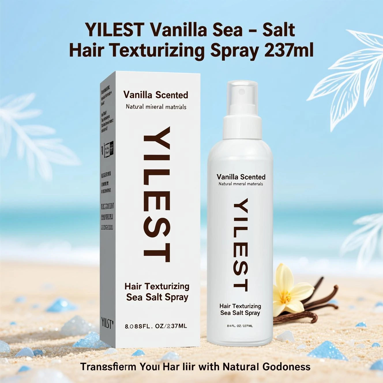 

Текстурирующий спрей для волос Vanilla Sea Salt, 237 мл — естественный объем и пляжные волны, добавляет текстуру с кокосовым маслом, веганскую формулую