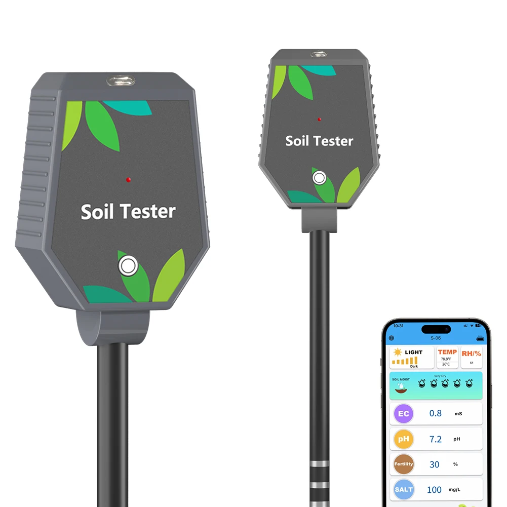 Smart Bluetooth Digital Soil Tester Soil pH Salt EC Fertility Temp Light Intensity Moisture Data Logger Garden Planting Tools