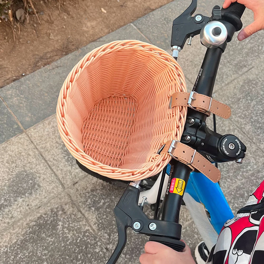 4pcs/Set PE Rattan Wicker Bicycle Front Basket+Bell+Tassel+Stickers Adjustable Handwoven Kid Adult Bike Handlebar Accessories