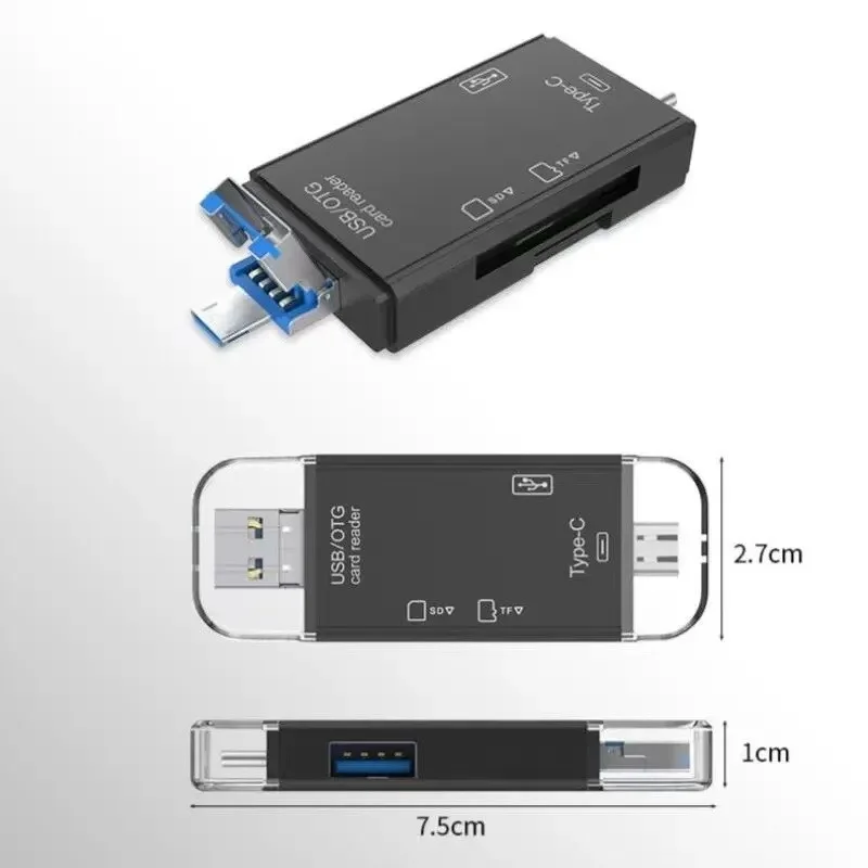 1-4pcs 6 in 1 Type C Micro USB Portable SD Memory Card Reader High-speed Transmission Adapter For PC & Laptop