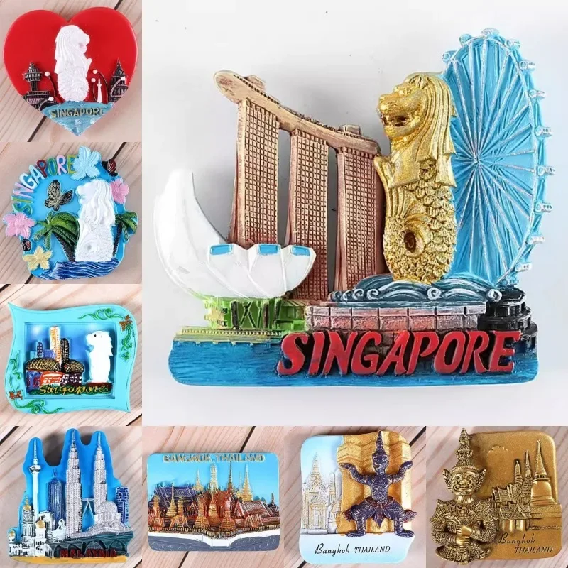 싱가포르 여행 기념품 머라이언 냉장고 스티커, 태국 말레이시아 쿠알라 룸푸르 냉장고 자석, 홈 장식, 결혼 선물