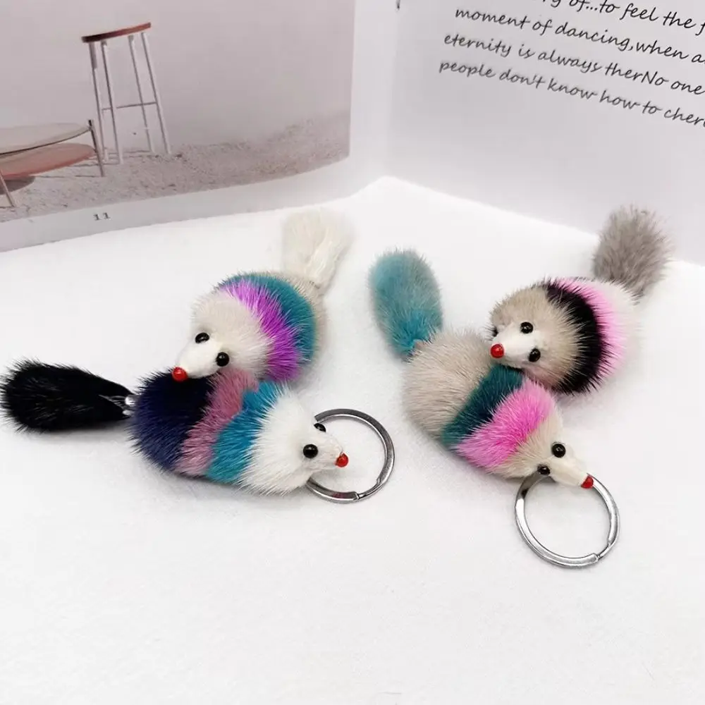 3PCS Kawaii Mink Fur Mink Fur Keychain Plush Soft Touch Plush Toy Keychain Animal Shape Mini Size Plush Hamster Pendant Car Keys