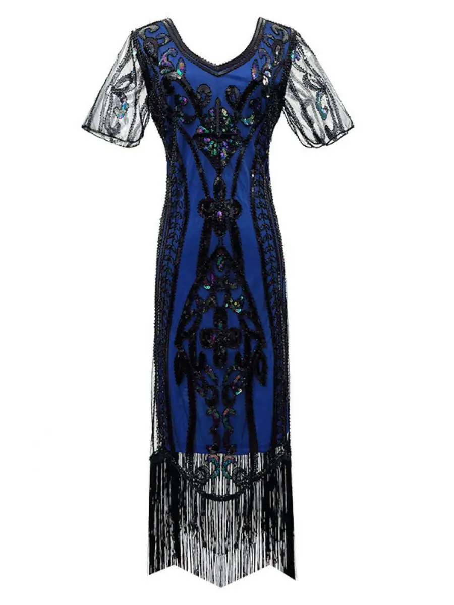 

New 920S Sequin V-ne Tassel Dr Vintage Gatsby Par Ball Dinner Dr ort Skirt ape ort Sve Other Material 00%