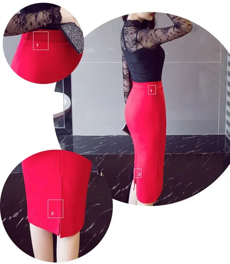 S-5XL Women Pencil Long Skirts 2026 High Waist Casual Summer Sexy Skirts Slim Red Office Lady Work Wear Oversized Black Skirt