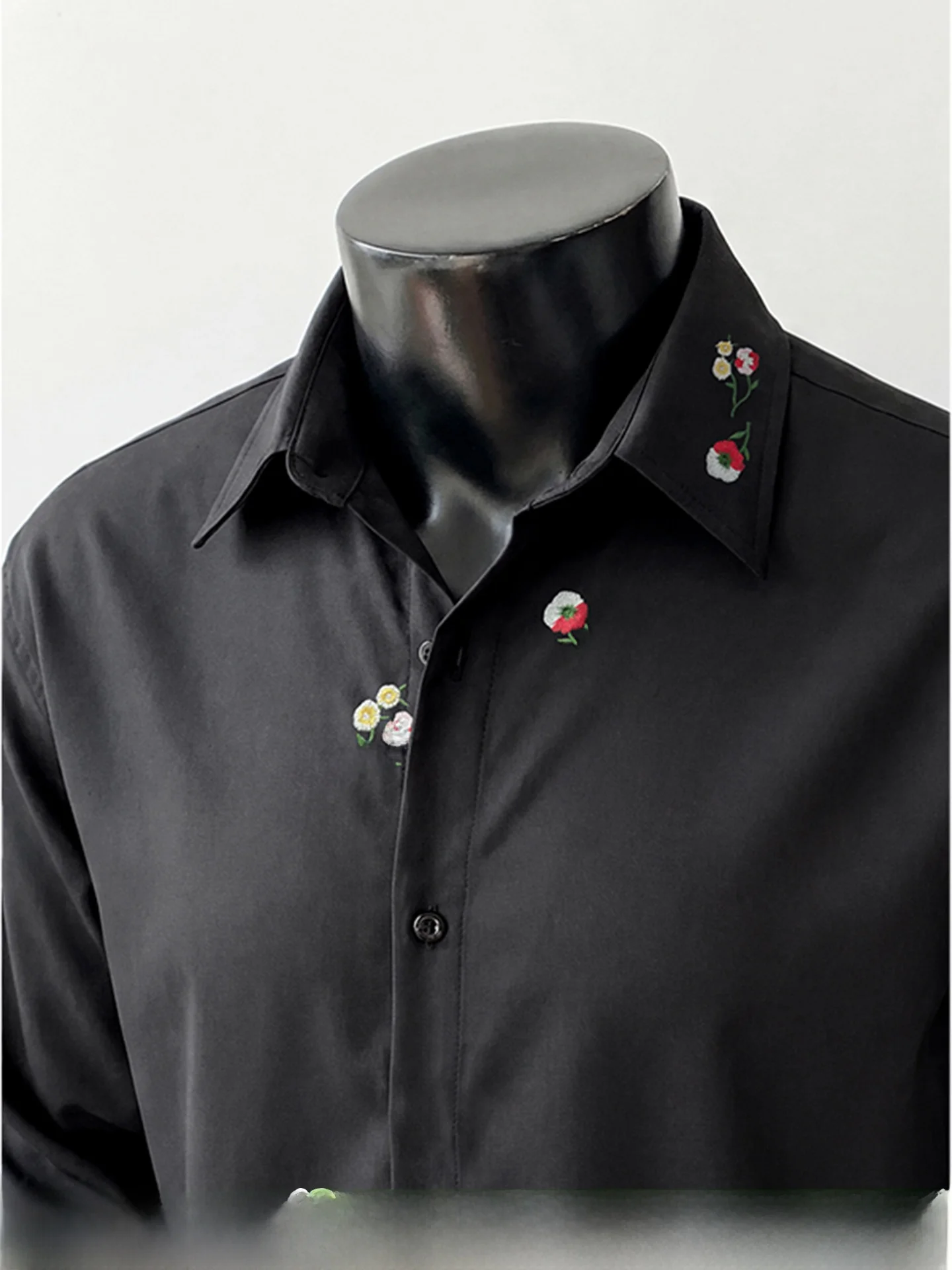 

New Chinese Style Floral Embroidery Shirt Men's Spring Fashion Brand Casual Long Sleeve Outerwear Polyester Spandex Blend