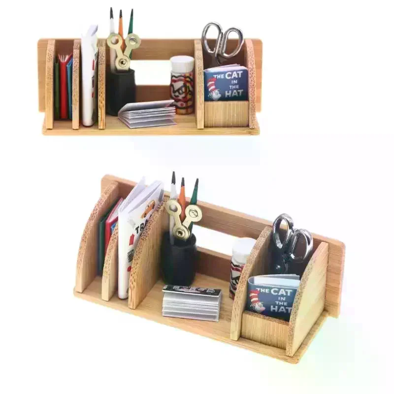 1 セットドールハウスミニチュアデスクトップ本棚文具ラックホームモデル装飾リビングシーン収納ラックドールハウスアクセサリー