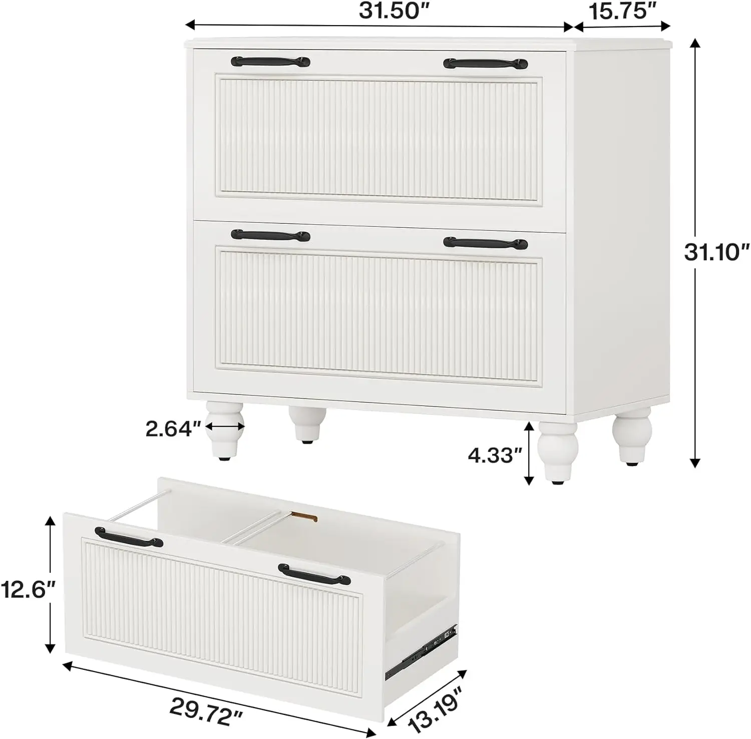 2-Drawer File Cabinet, White Wood Lateral Filing Cabinet w/ Adjustable Hanging Bar for Letter/Legal Size, Office Storage Cabinet