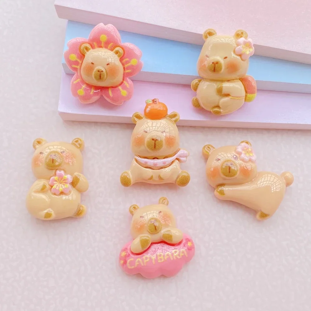 10 Stuks Mix Geschilderde Hars Kawaii Cartoon Flowers, Fruit Bears Flatback Steen Plakboek Diy Boog Decor Accessoires Ambachten