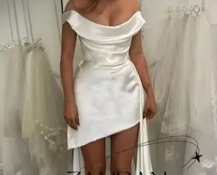 ZanBan Customized Off the Shoulder Mini Short Civil Wedding Dresses with Train 2026 Silk Satin Bridal Gowns Prom Party Dress