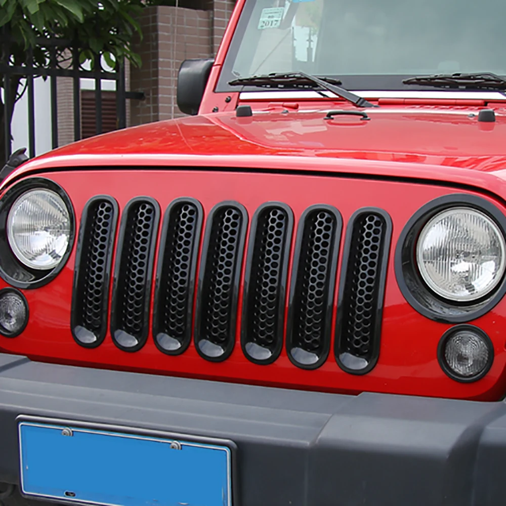 Lantsun J019 7pcs Black Car Front Grille Inserts Mesh Guard Covers Fits ABS for Jeep for Wrangler JK07-17