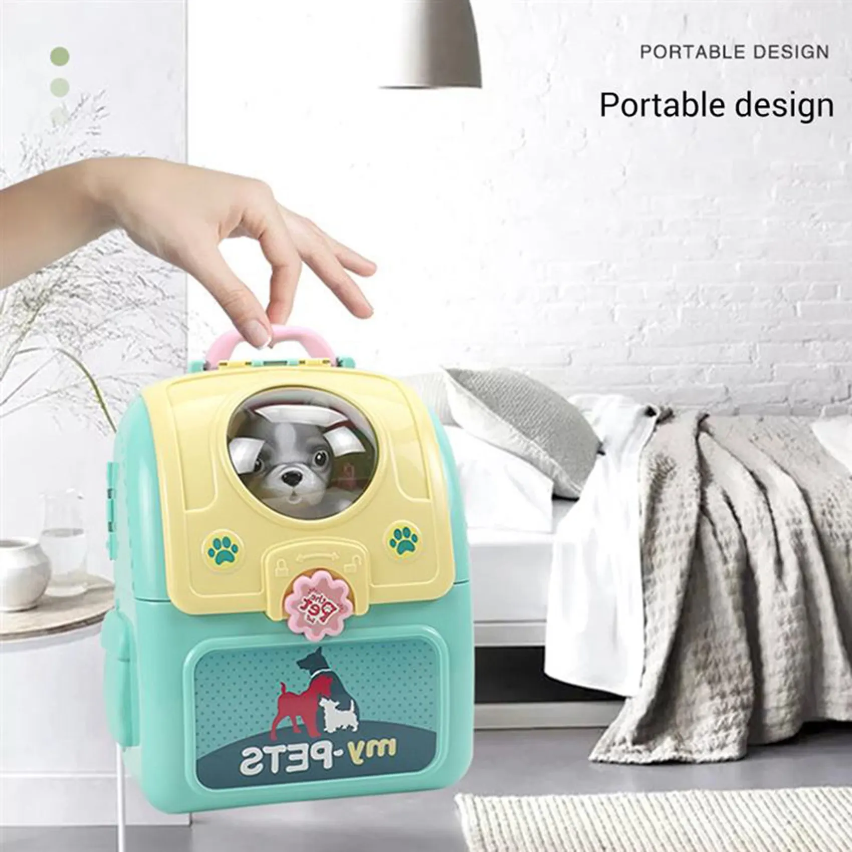 BEDW-Animals Cartoon Pet Realistic Pet Vet Backpack Pretend Play Veterinarian Kit Cat Dog Care Play Set