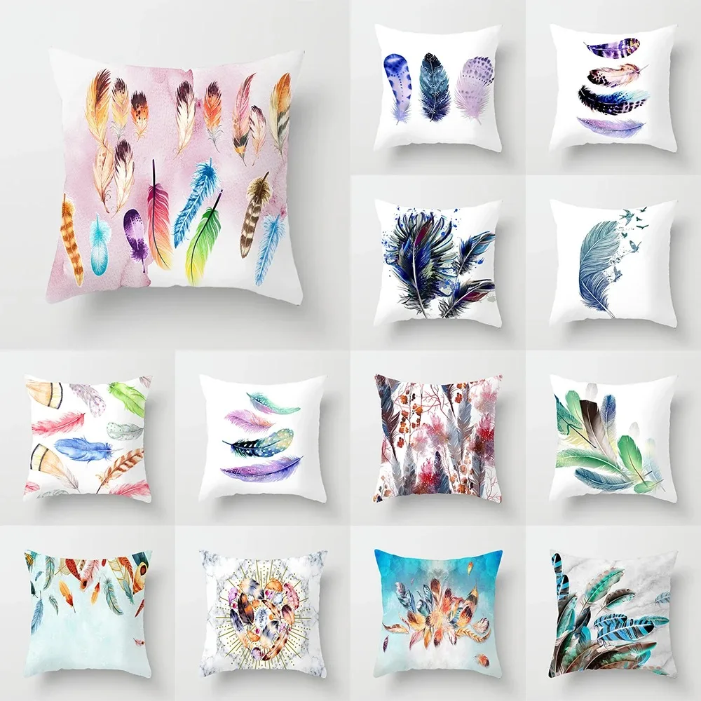 

Luxury Home Decor Pillow Cover Car Living Room Sofa Cushion Cover Colorful Feather Print Pattern Cushion Cover