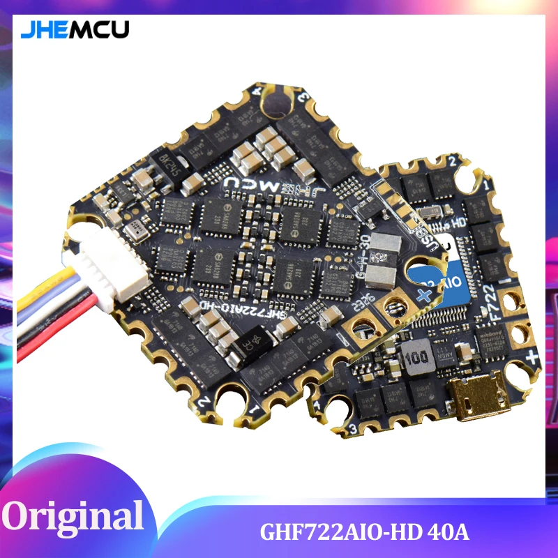

JHEMCU GHF722AIO-HD 40A AIO FC STM32F722 F7 MCU + 40A BLHeli_32 4-in-1 ESC 2-6S HV 20×20mm Betaflight OSD USB-C Digital HD Ready