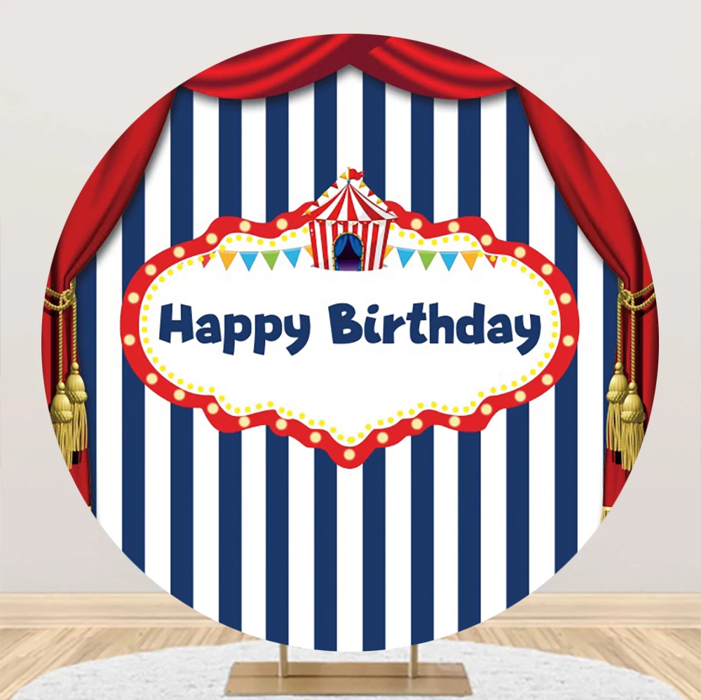 Circus Red Stripe Tent Child Birthday Theme Party Round Photography Background Prop Baby Shower Portrait Custom Circle Backdrop