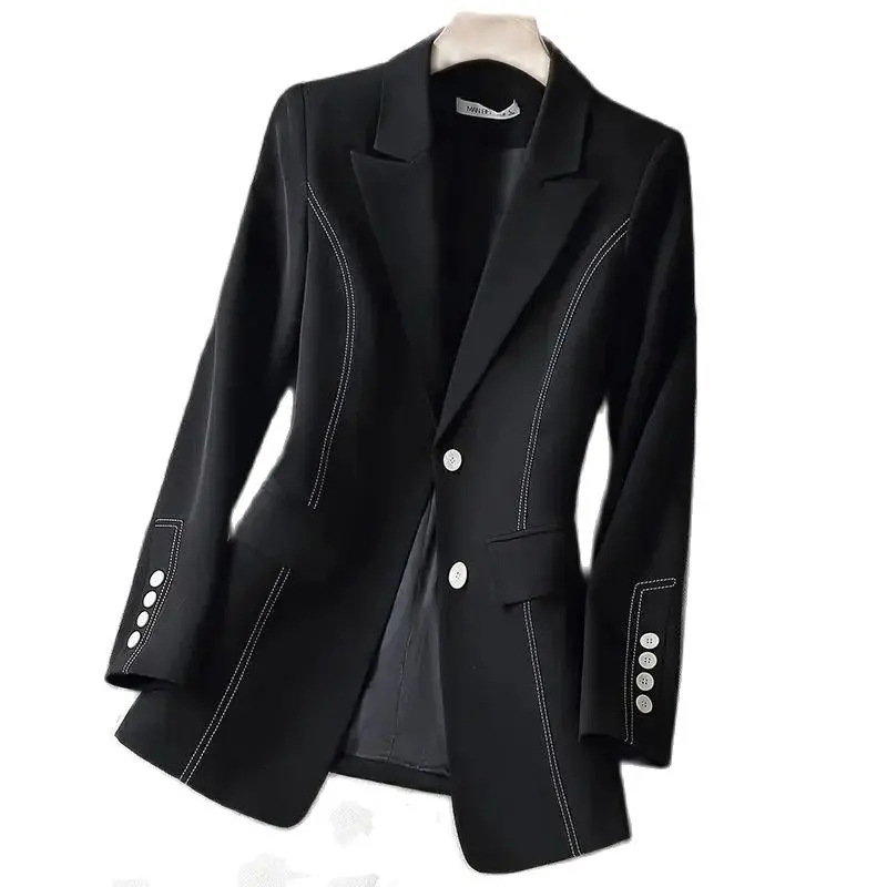 

Fashion Apparent Plot Line White black Suit Jacket Woman 2024 New Spring Autumn Casual Coat Tops Women's Blazer Casaco Feminino