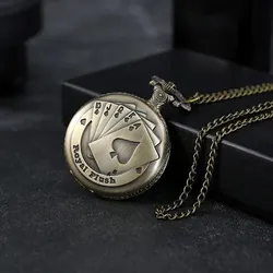Best Gifts Luxury Quartz Pocket Watch Design Playing Card Necklace Pendant Pocket Watch Clock for Mens Womens