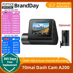 Global 70mai Dash Cam A200 Dual-channel Record 1080P HDR 2'' IPS Screen 24H Parking Monitor Car DVR 70mai A200 WIFI APP 130° FOV