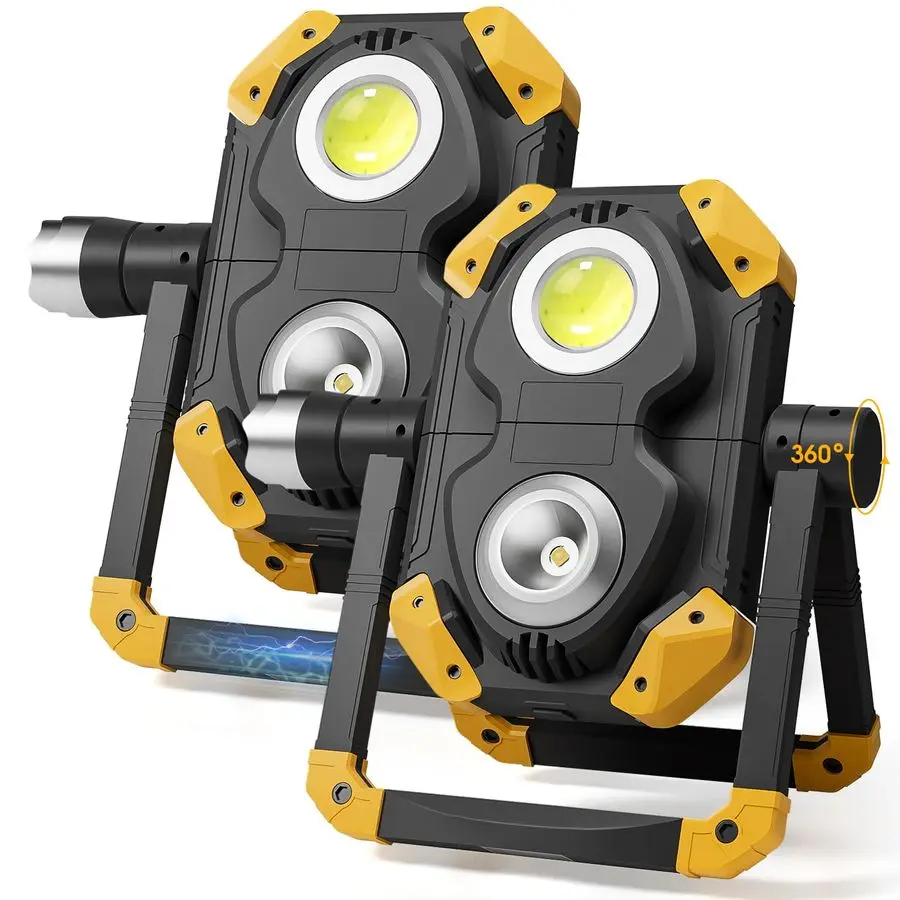 

Pack 2500LM Magnetic Rechargeable Work Light, LED Work Light Rechargeable with 360 Rotation Stand amp Foldable Design, 5 Lightin