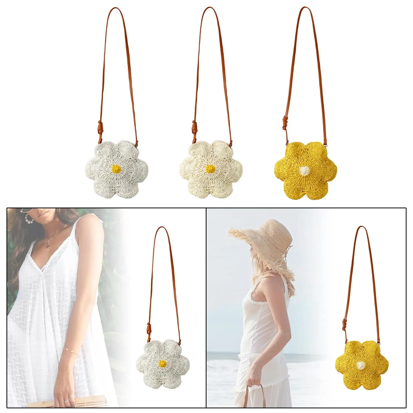 

Crossbody Bag Creative Portable Handbag Handmade Flower Shape Fashion Boho