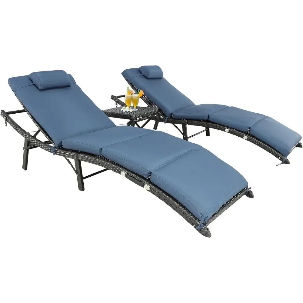 

# Hot Sales Adjustable Chaise Lounge Outdoor PE Rattan Wicker Pool Lounge Chairs Set Of 3 With Cushion For Beach Pool Backyard G