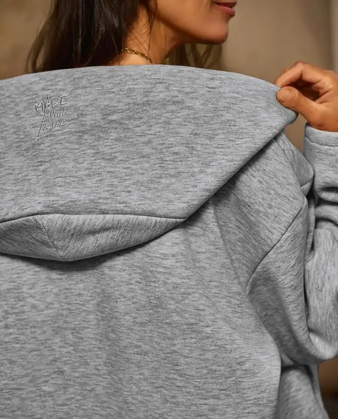 

Hooded V-Neck Long Sleeved Casual Pocket Design Loose Top Autumn Solid Color Fashionable Loose Hooded Long Sleeved Sweatshirt