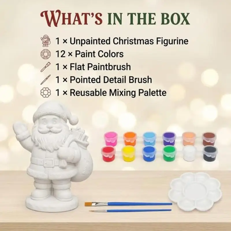 DIY Christmas Santa Claus/Snowman/Deer Plaster Figurine Painting Kit Kids Graffiti Paint Set Toys Holiday Keepsake Gift Ornamen
