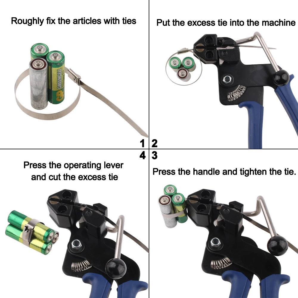 Imagem -05 - Cabo Tie Gun Envoltório Ferramenta Metal Zip Tie Tightener Tensionamento & Corte Funcional Cabo Tie Gun Aço Inoxidável