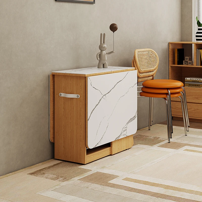 

Folding dining table with natural wood wind rock board for small household expansion and contraction