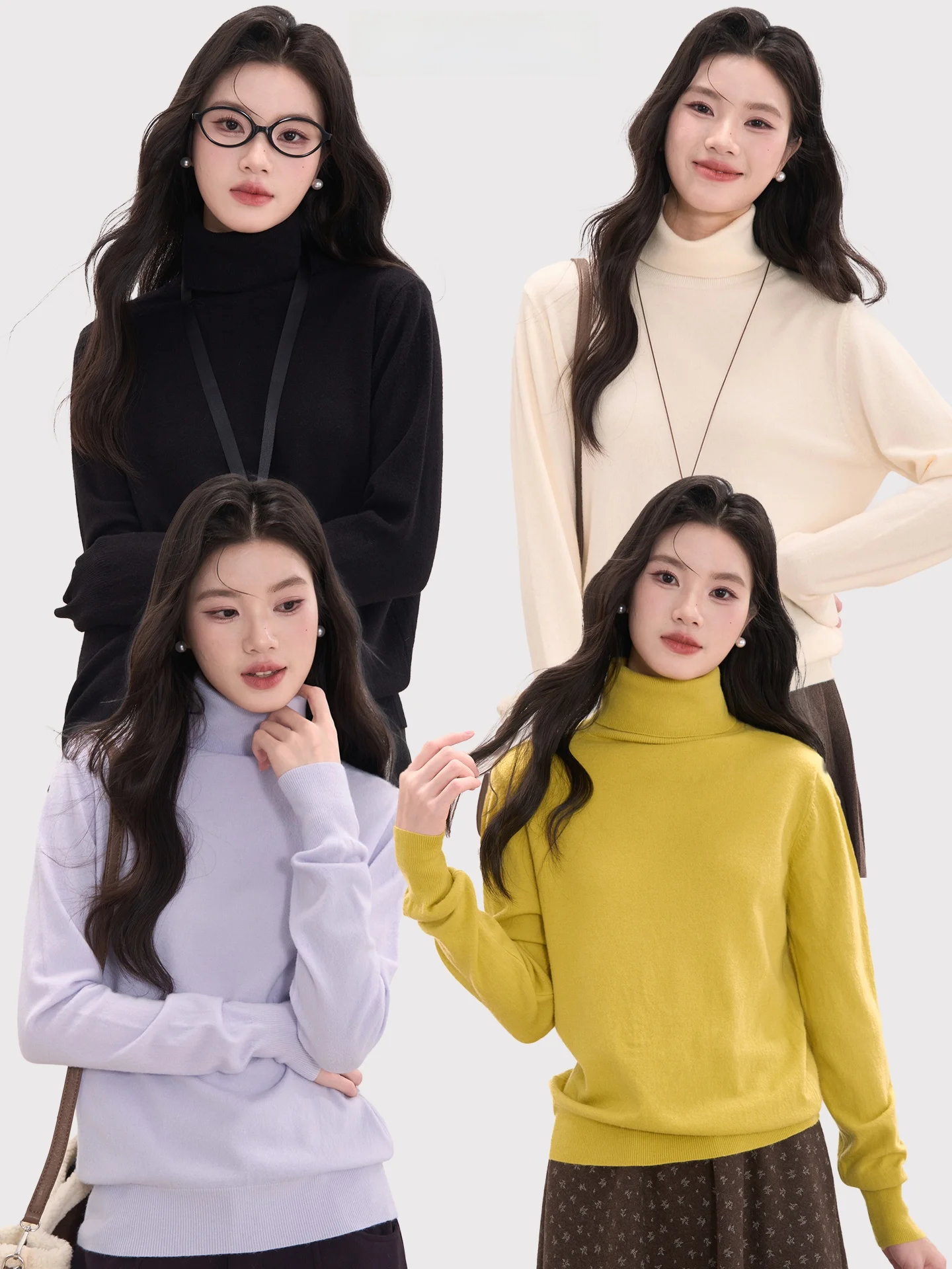 

Heme High Ne Knitted Sweater Women's Faionable Versatile Night Glow Milk White Soft Warm Long Sve Winter Top