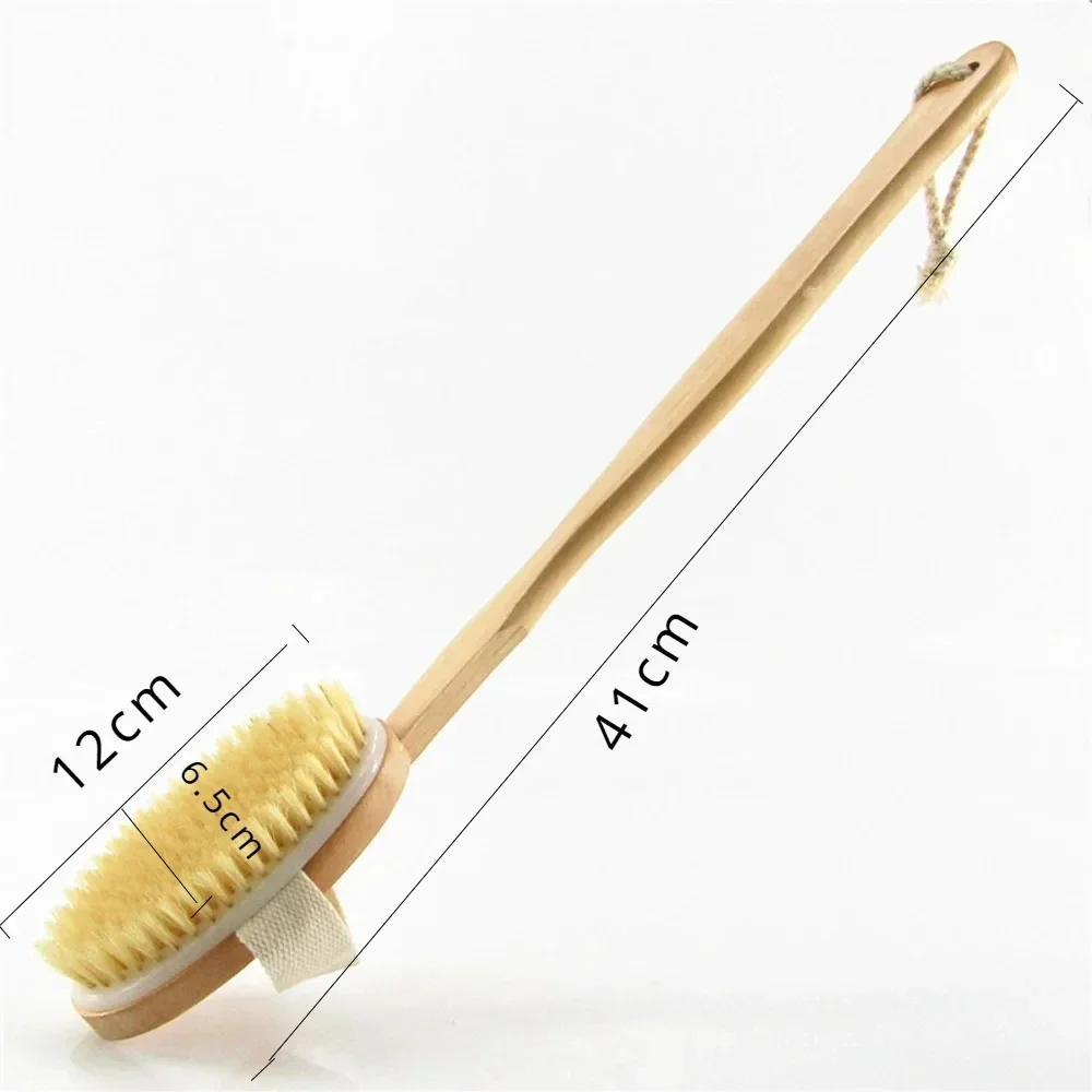 1Pc Wooden Detachable Long Handle Shower Body Brush Bathing Massage Back Body Exfoliating Brush Bathroom Wash Brush Bath Tools