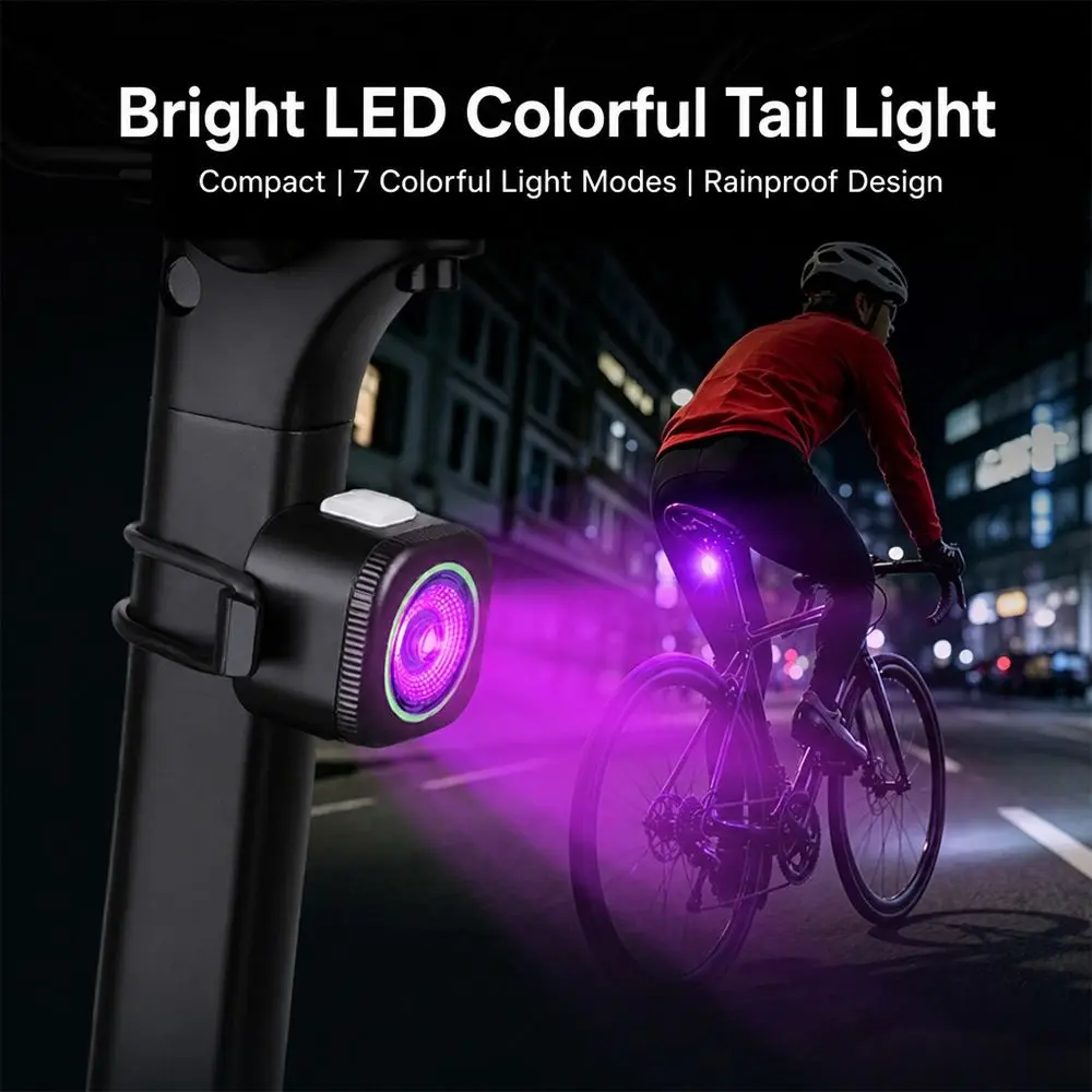 Red/White/Colorful Bicycle Tail Light Mini Type C Charging Bike Rear Light Waterproof Long-lasting Battery Life
