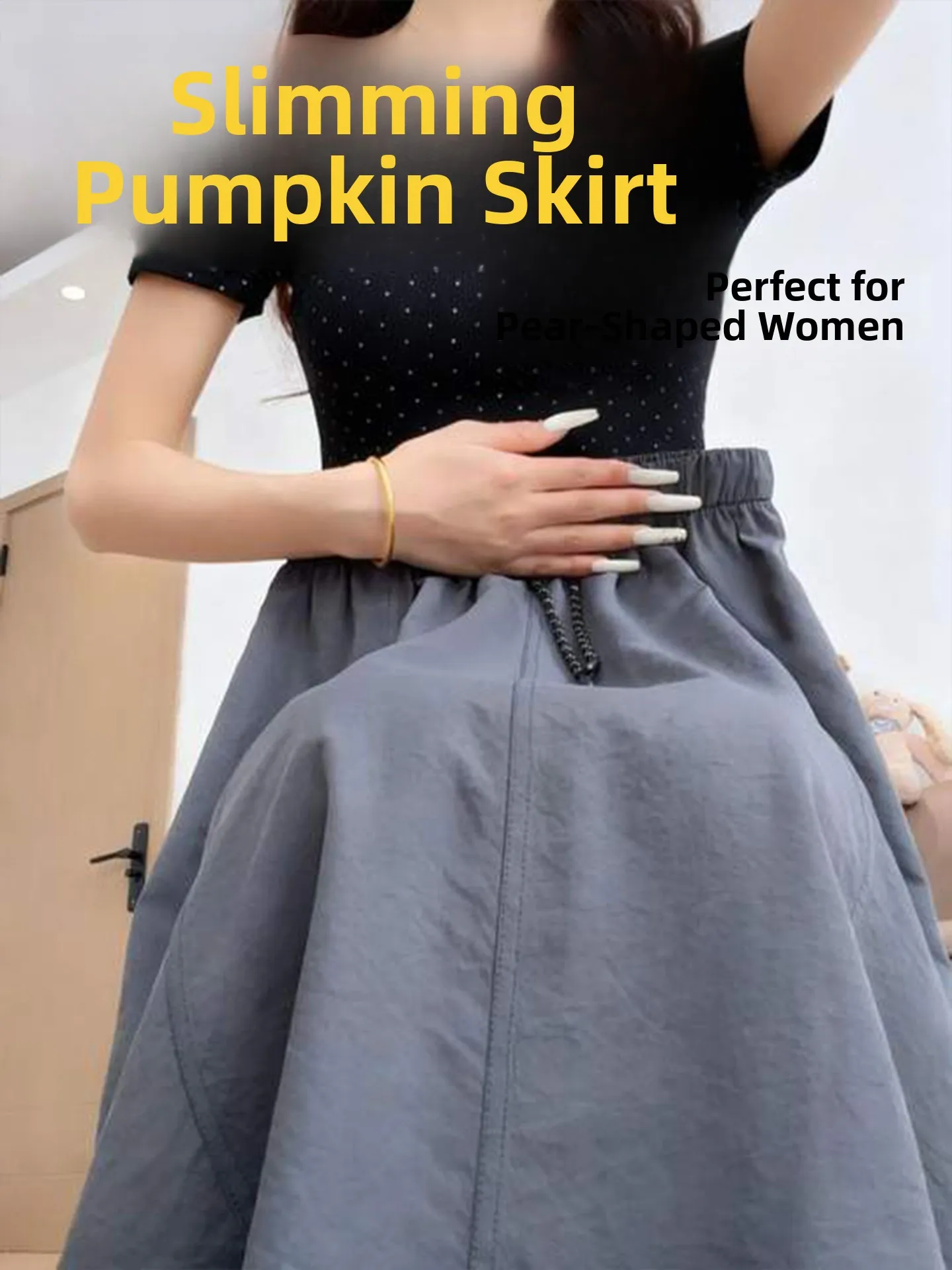 plus Size Pumpkin Skirt High Waist Drawstring Loose Women's  Skirt Splicing Style for plus Size Girls Summer 200 Pounds