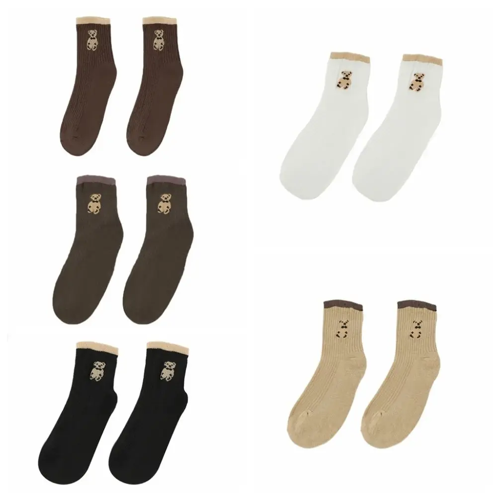 10Pairs Creative Cartoon Tube Socks Women Stripe Breathable Cute Bear Socks Harajuku Hosiery Mid-Calf Socks Streetwear