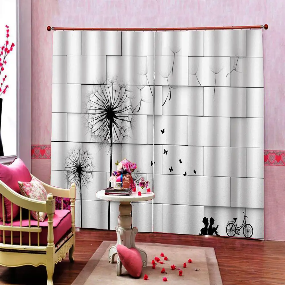 white brick curtains Dandelion 3D Curtain Luxury Blackout Window Curtain Living Room stereoscopic curtains