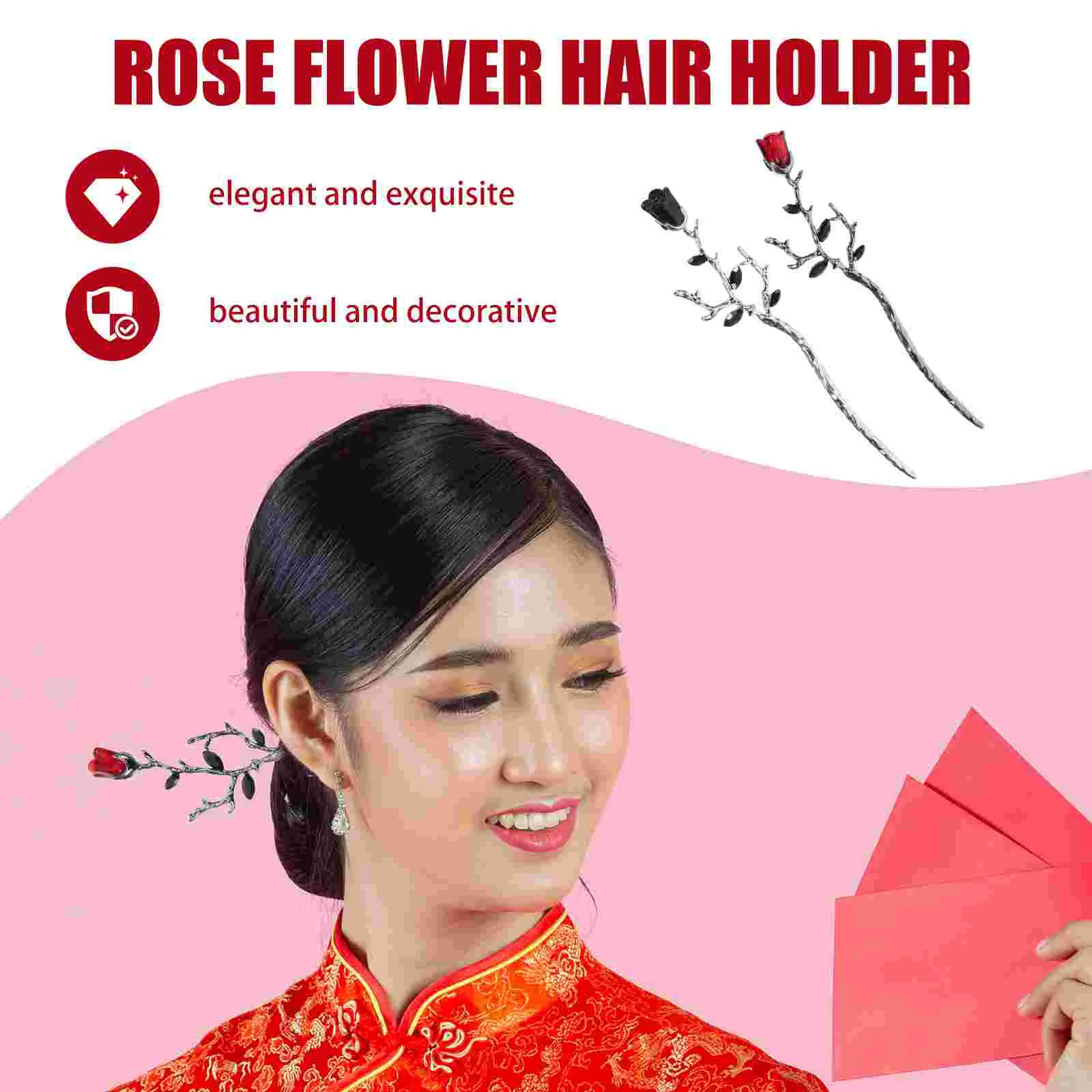 2 uds. Accesorios para el cabello para novia, horquilla con rama de rosa, palillos de flores, pinzas en forma de garra