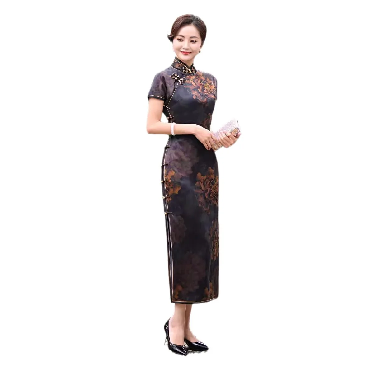 Heavy Xiangyun Yarn Vintage Cheongsam Qipao Women's Clothing Dress National Style Popular High Quality Real Silk