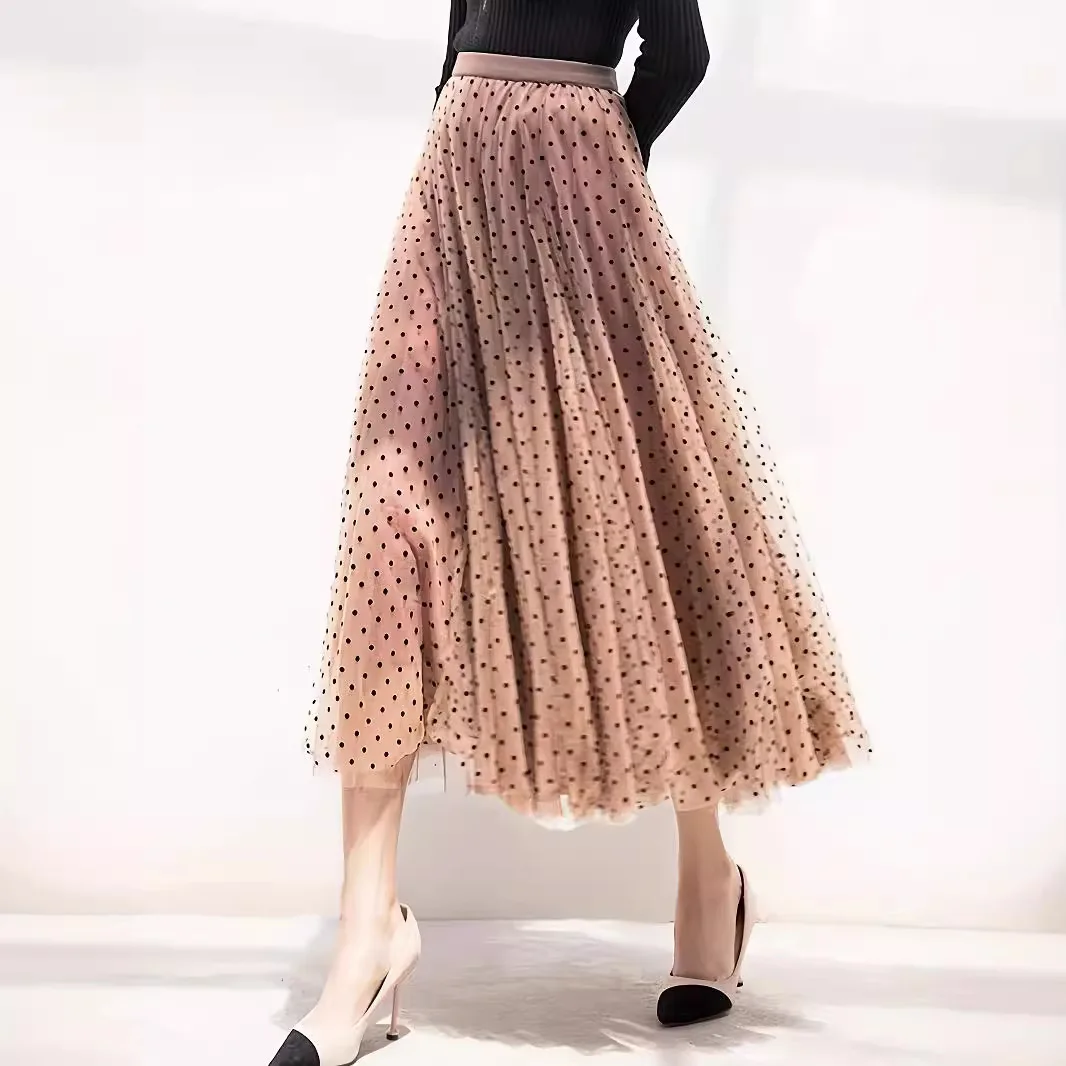 Skinny a-word skirt, flocked polka dot soft mesh skirt S-5XL multi-size a-word fishtail skirt, skirt medium and long yarn