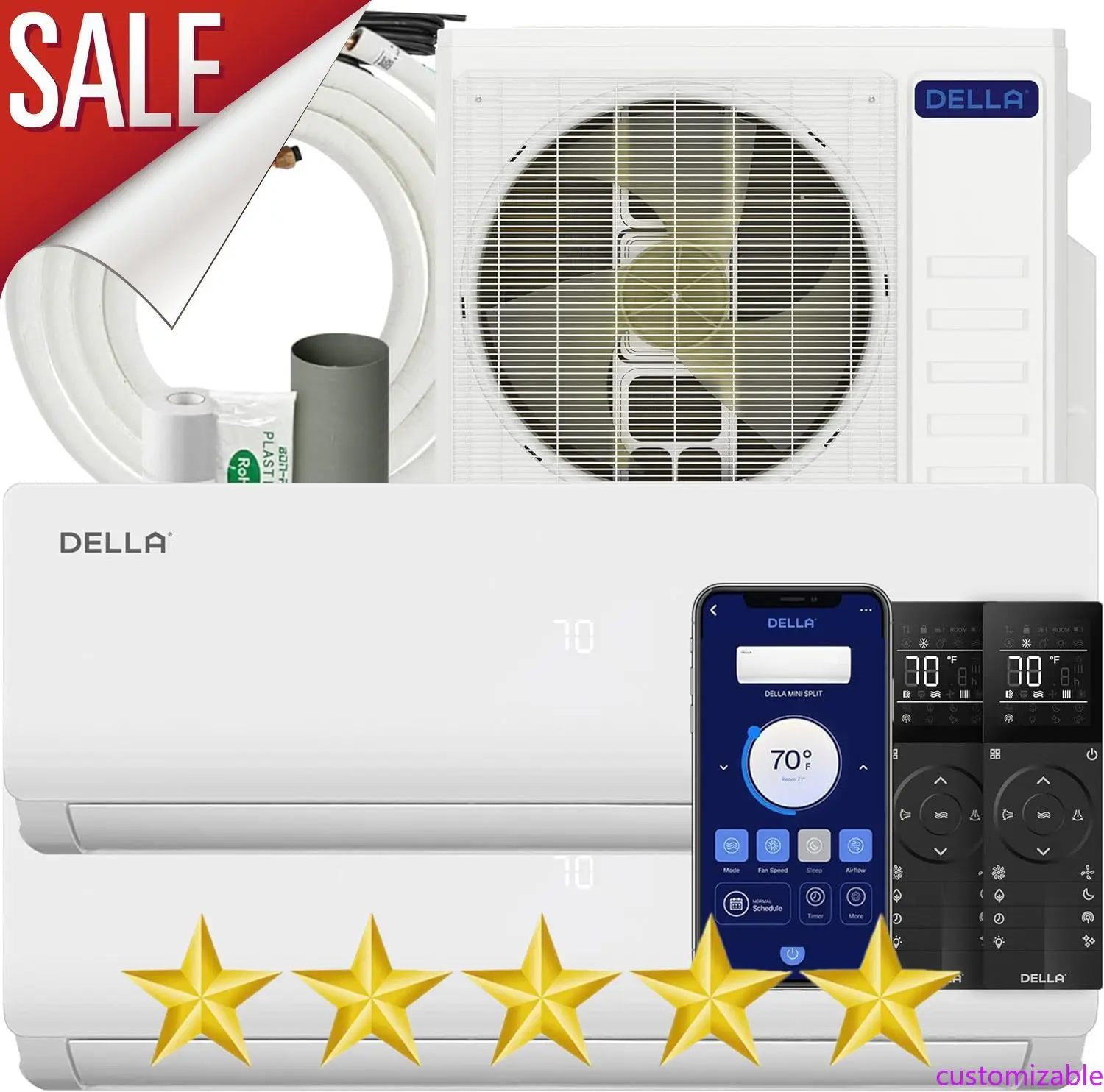 

Customizable 28K BTU ODU 2 Dual Zone 18K 18K BTU Wifi Mini Split Air Conditioner & Heat Pump Work with Alexa 20 SEER2 208-