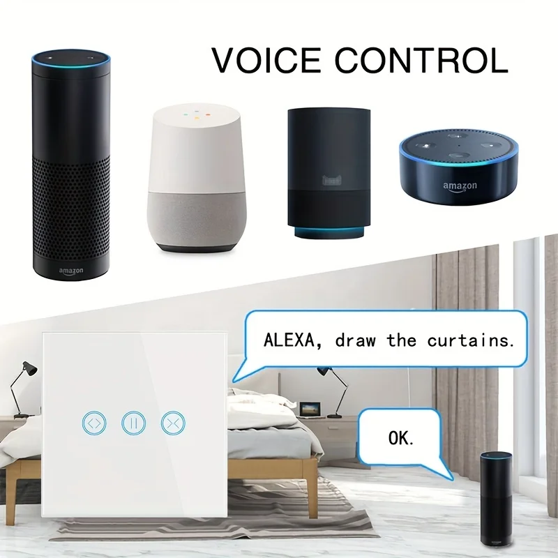 Cerhot Tuya Alexa European/British Standard Wi-Fi Shutter Curtain Voice Remote Control Touch Panel  Smart Switch Wireless Plug