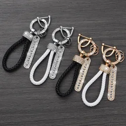 Car Keychain Crystal Anti-lost Leather Keychain Women Men Gold Silver Buckle Car Key Ring Chain Holder Phone Number Tag keyring