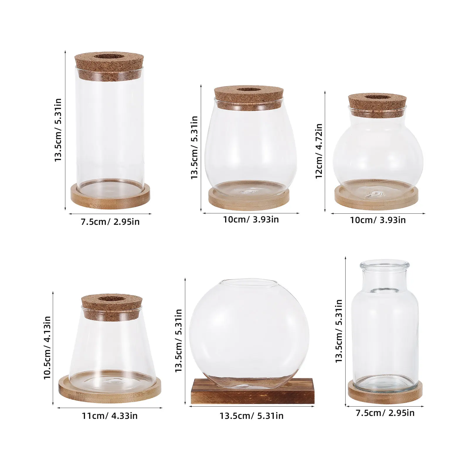6pcs Clear Hydroponic Glass Terrarium Bowls for Root Observation, Desktop Plant Propagation & Home Office Decor