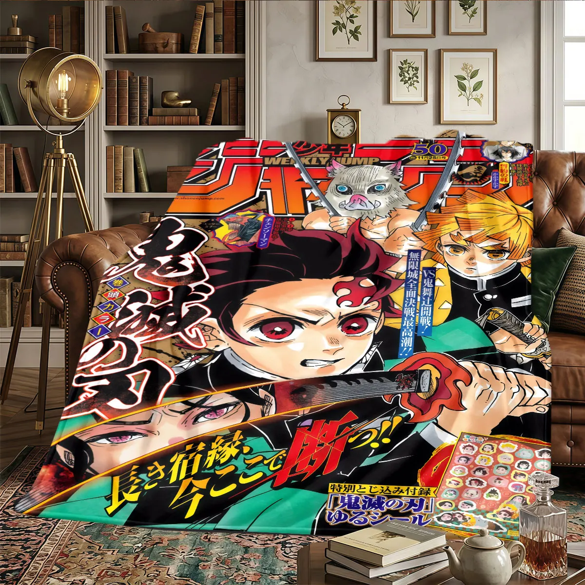 Couverture à motifs Demon Slayer Kimetsu no Yaiba, légère et portable pour canapés, siestes, chaleur et confort, cadeaux -HE15