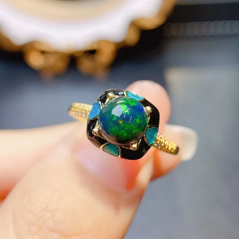 SACE GEMS Fashion 925 Sterling Silver 7*7mm Natual Opal Luxury Rings for Women Created Wedding Engagement Party Fine Jewelry